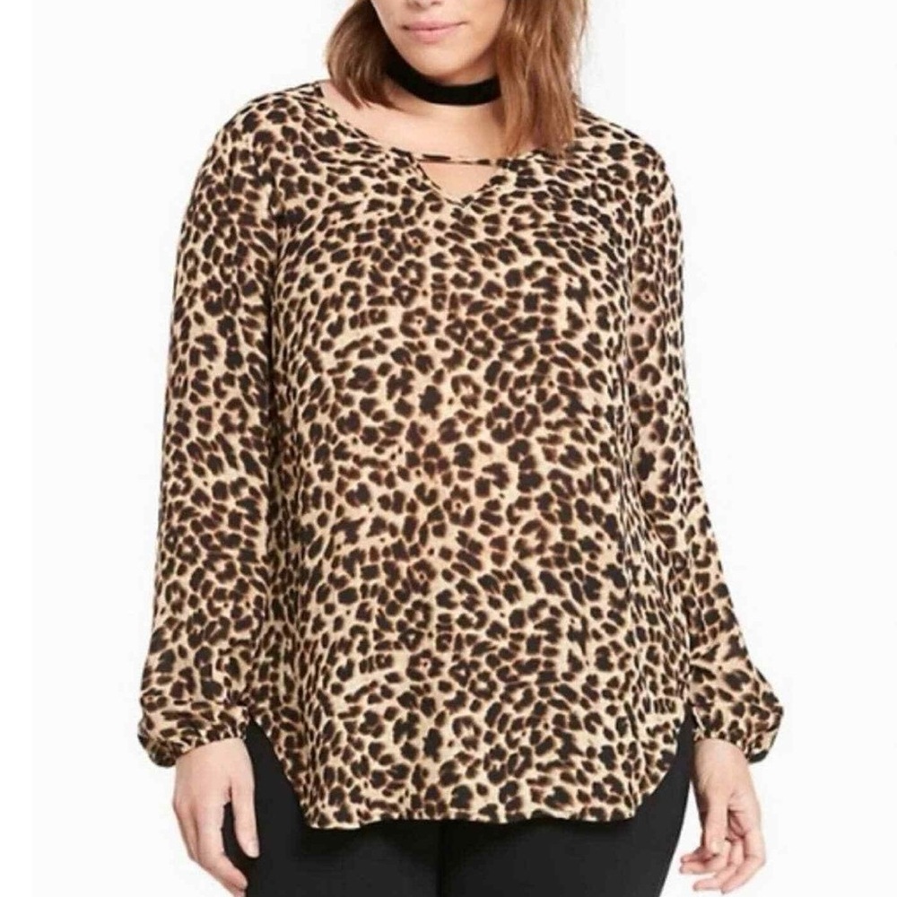 Torrid Leopard Animal Print Georgette Flowy Keyhole Top Blouse Sz 4X